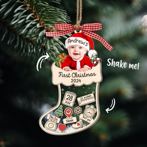 Baby's First Christmas Ornament 2024, Custom Baby Photo Ornament, New Baby Shaker, Newborn Gift, 4D Shake Babies Ornament, Baby Shower Gifts