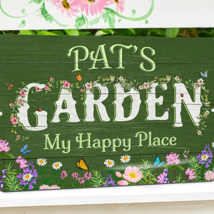 Personalized Flower Garden Sign, Weathered Wood Design, Metal Garden Decor