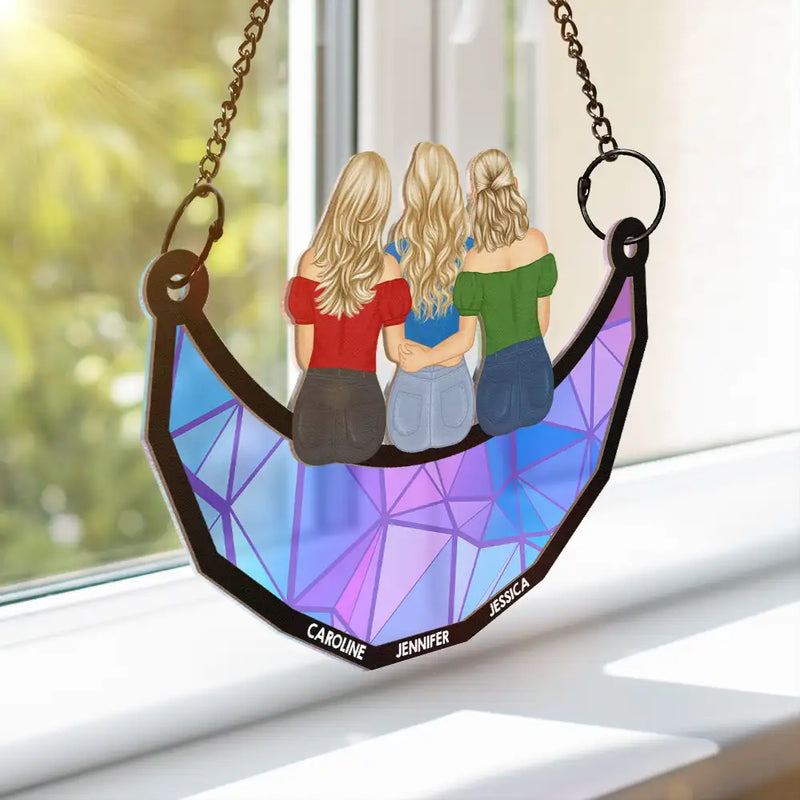 Besties Friends Sisters Hugging - Personalized Suncatcher Ornament - Gift For Besties, Soul Sisters, Window Hanging Decoration