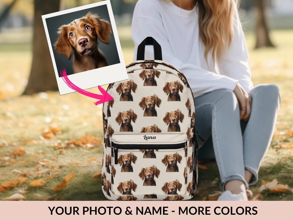 Custom Photo Dog Backpack Personalized Pet Photo Gift Dog Lover Bag Custom Dog Name Portrait Daypack Unique Dog Gift Idea Dog Owner Surprise