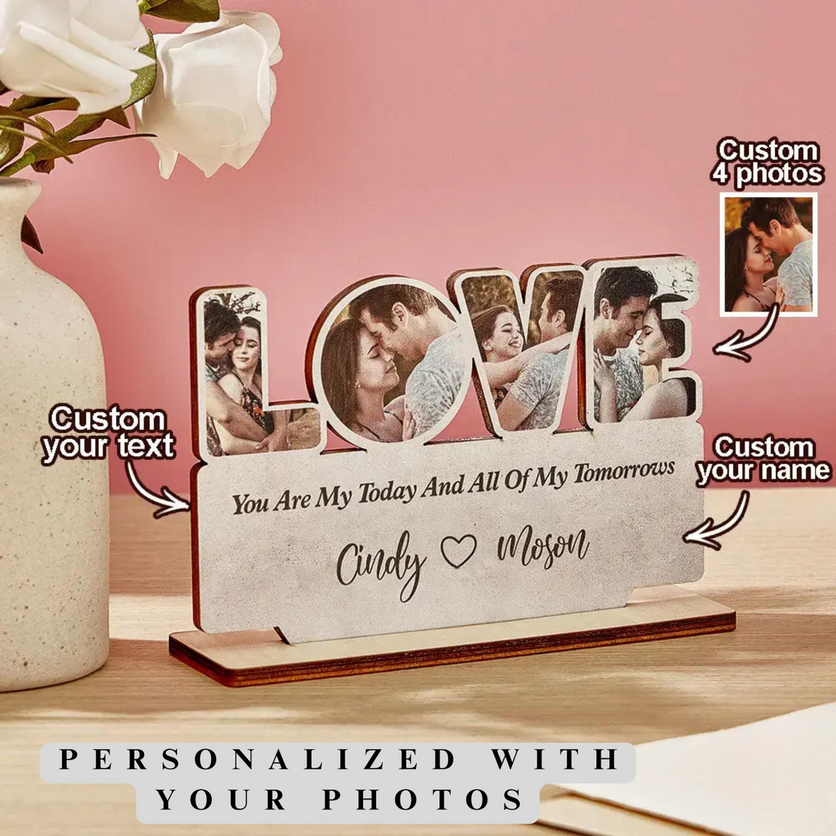 Custom Wooden Love Plaque, Personalized Photo Sign Romantic Home Decoration, Unique Anniversary Keepsake, Husband Wife Lovers Gift for Couples