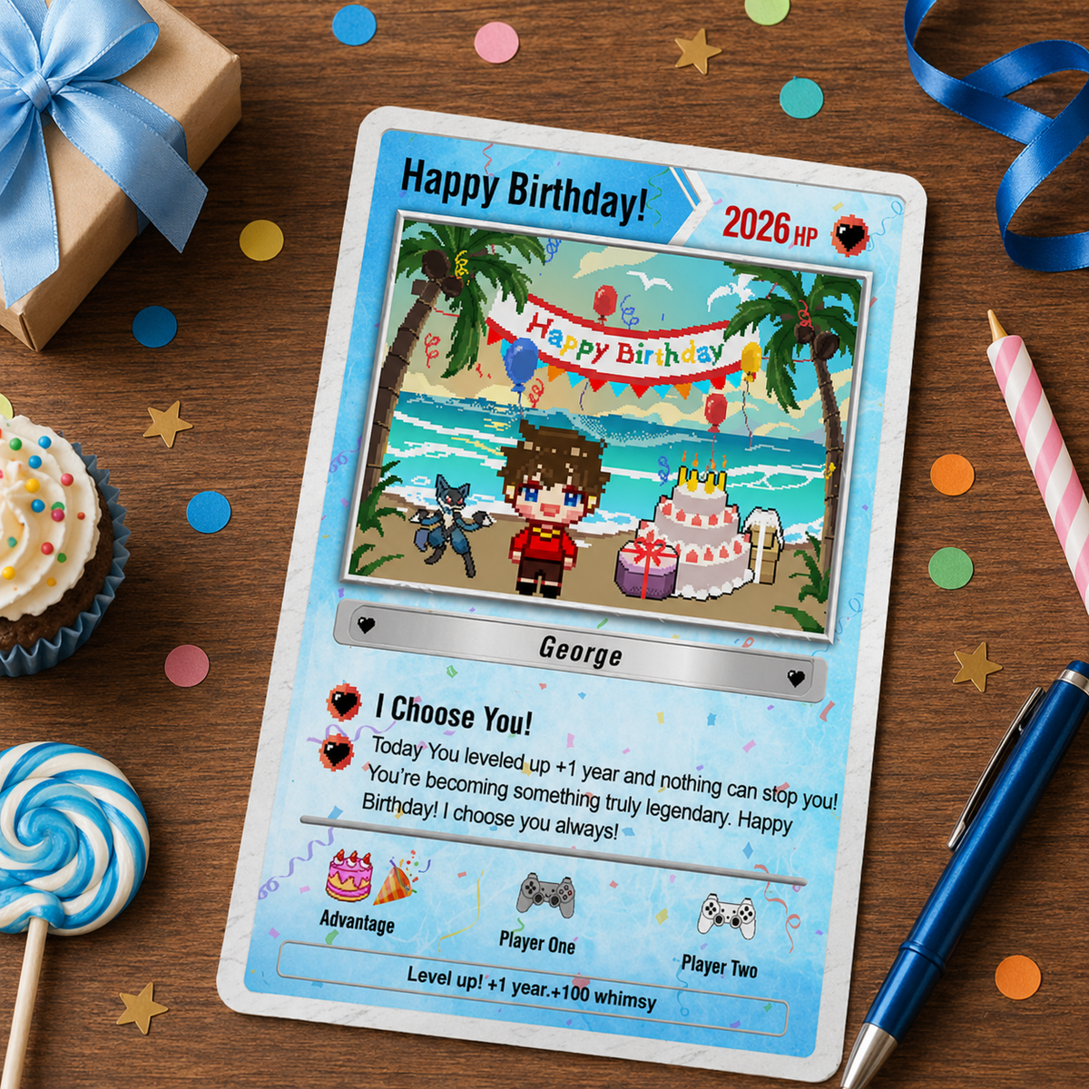 Custom PKM Birthday Cards, Birthday-Themed Trading Cards, Birthday Gifts, Birthday Card, Gifr for Friends, Gifts for Game Lover