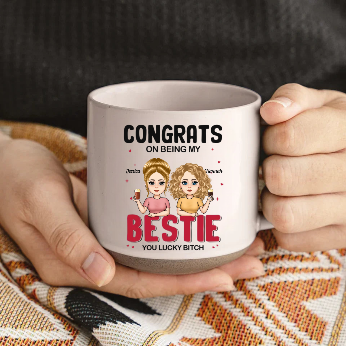 Congrats On Being My Bestie - Personalized Pottery Mug - Gift For Sister, Bestie, BFF, Soul Sisters