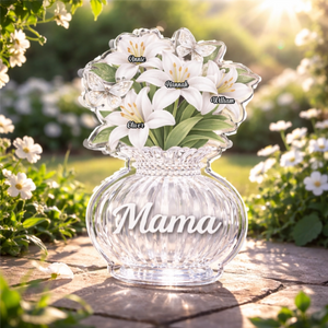 Custom White Lily Acrylic Block, Personalized Mother's Day Gift for Mom & Grandma with Kids' Names