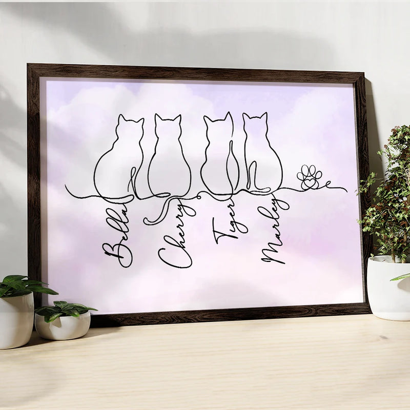 Cat Line - Personalized Canvas - Gift For Cat Lovers, Gift For Family