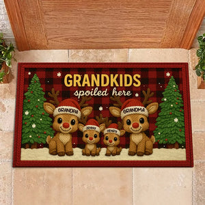 Grandma Grandpa Reindeers Crochet Faux Yarn Texture - Personalized Doormat - Christmas Decoration, Gift For Grandparents