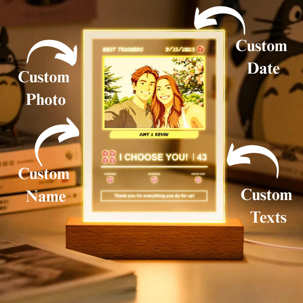 Personalize Pokemone Photo Night Light Wedding Gift Poke Mon Night Light Lamp Home Keepsake Poke Mon Cards Gift for Couple Trading Cards
