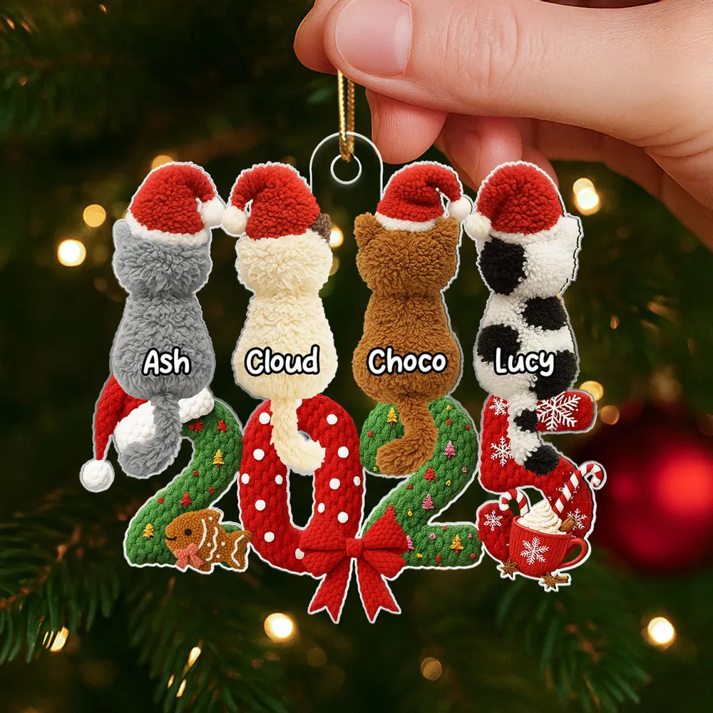 2025 Cat Lovers 3D Faux Yarn Effect - Personalized Acrylic Ornament - Christmas Gift for Cat Moms, Cat Dads