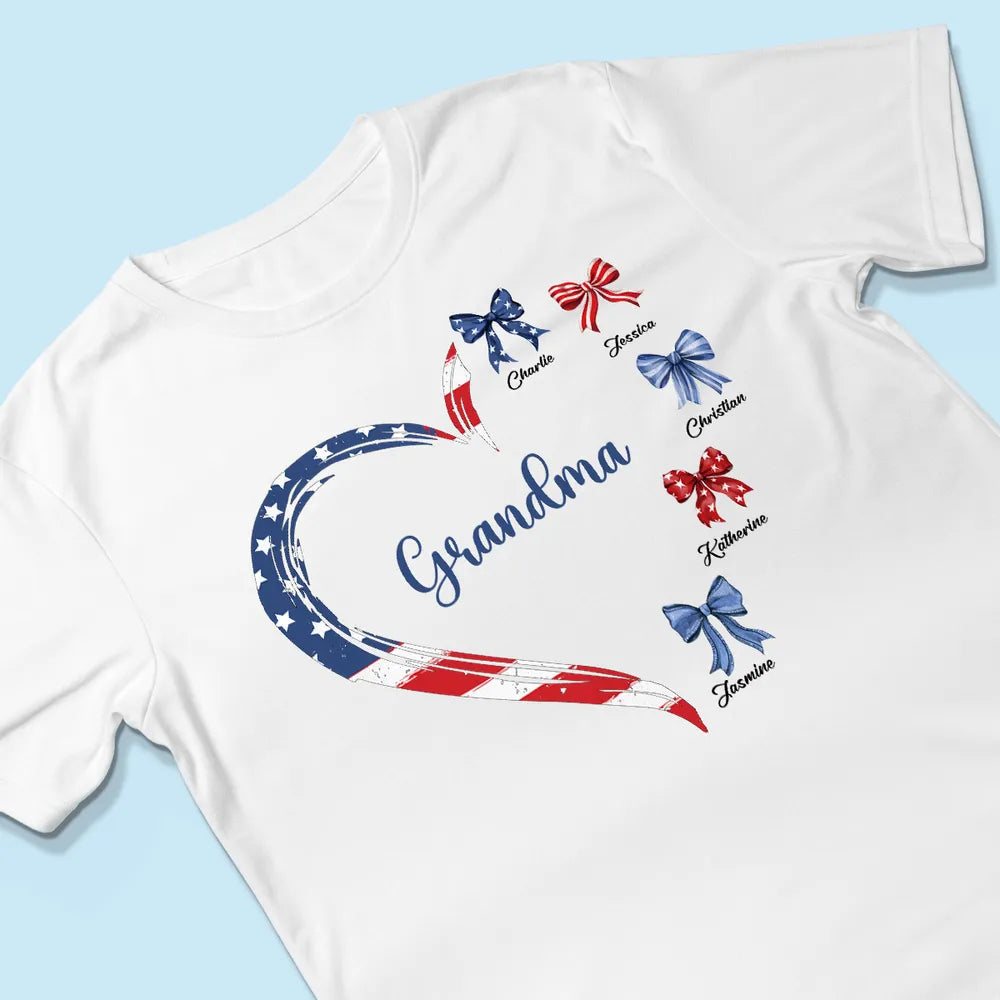 Proud American Grandma Mom Heart Bow - Personalized Acrylic Keychain - 4th Of July Gift For Mom Grandma