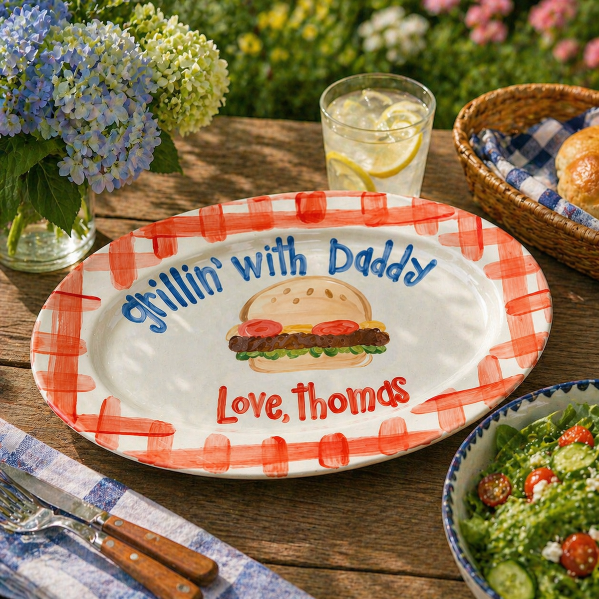 Grillin with Daddy Personalized Burger Platter, Custom Father s Day Serving Dish with Name