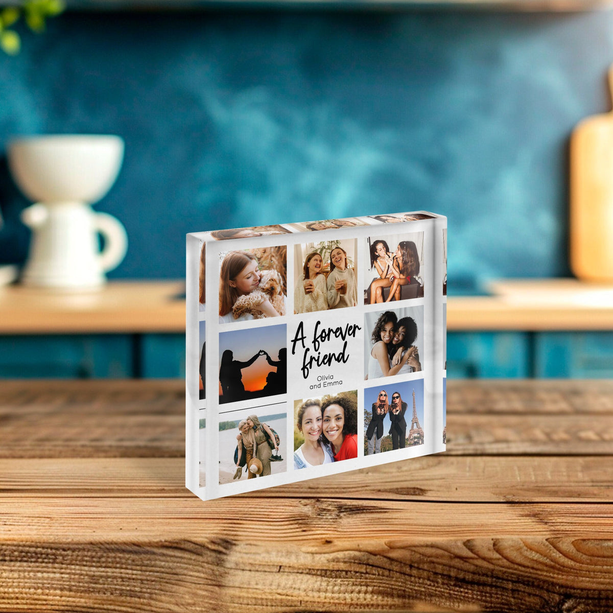 Best Friend Photo Gift, Personalized Acrylic Photo Collage Block, Friendship Travel Keepsake, Bestie Present, Custom Desk Picture Frames