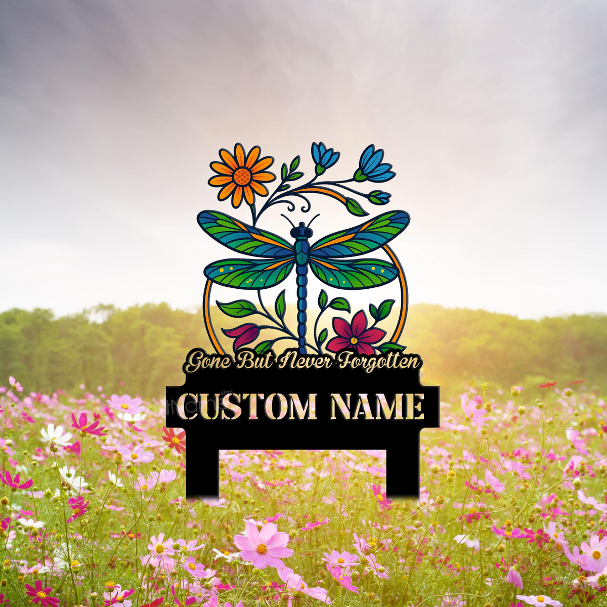 Personalized Flower Dragonfly Memorial Garden Metal with Stake, Dragonfly Metal Plaque, Sympathy Gift, Grave Marker for Dragonfly Lovers
