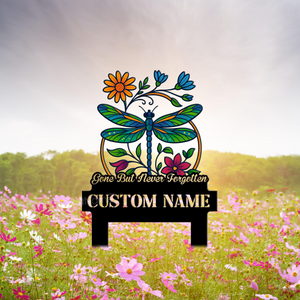 Personalized Flower Dragonfly Memorial Garden Metal with Stake, Dragonfly Metal Plaque, Sympathy Gift, Grave Marker for Dragonfly Lovers