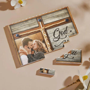 God Knew My Heart Needed You Wooden Window - Personalized Building Block Puzzle - Anniversary Gift, Valentine's Day Gift For Couple