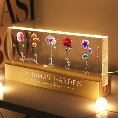 Grandma's Garden 3D Effect Birth Month Flowers Glowing - Personalized LED Night Light - Gift For Mom Grandma, Mother's Day Gift