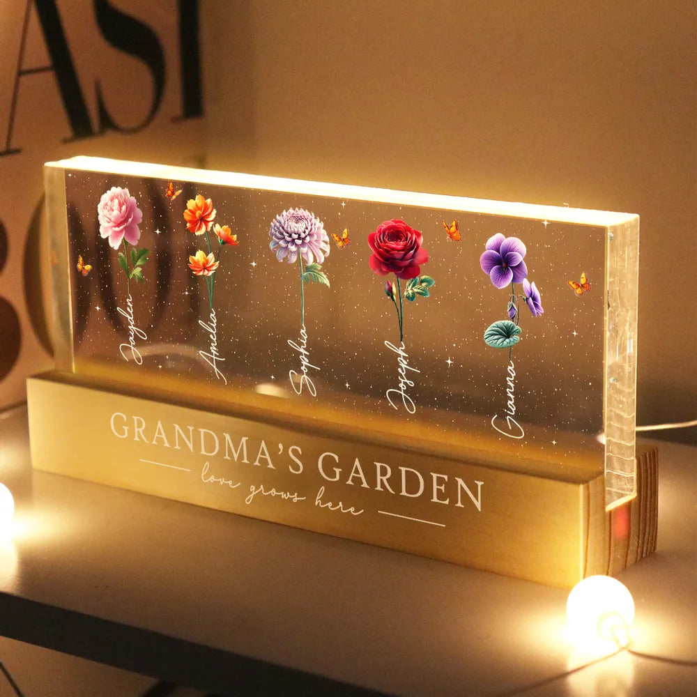 Grandma's Garden 3D Effect Birth Month Flowers Glowing - Personalized LED Night Light - Gift For Mom Grandma, Mother's Day Gift