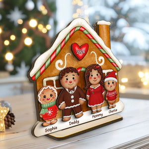 Gingerbread Family Standing House - Personalized Wooden Plaque - Christmas Gift For Family