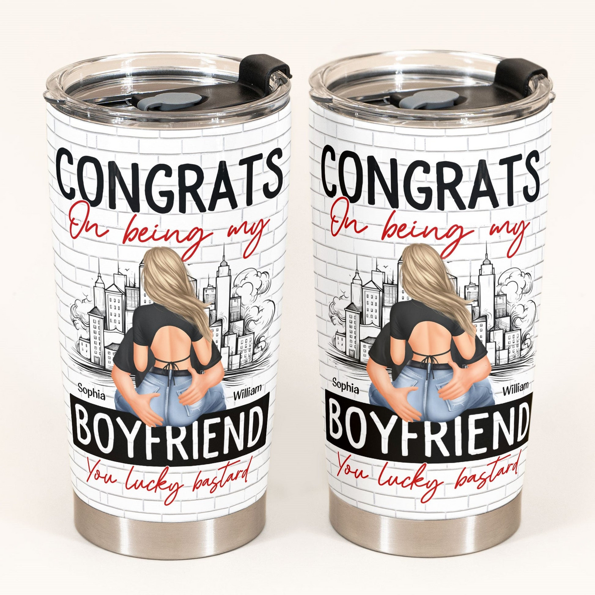 Congrats On Being My Boyfriend Husband - Personalized Tumbler Cup - Anniversary Gifts For Men, Husband, Him, Boyfriend