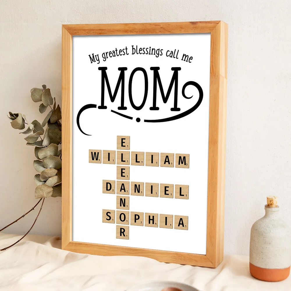 My Greatest Blessings Call Me Mom Crossword - Personalized Canvas - Gift For Mom, Mother's Day Gift, Birthday Gift