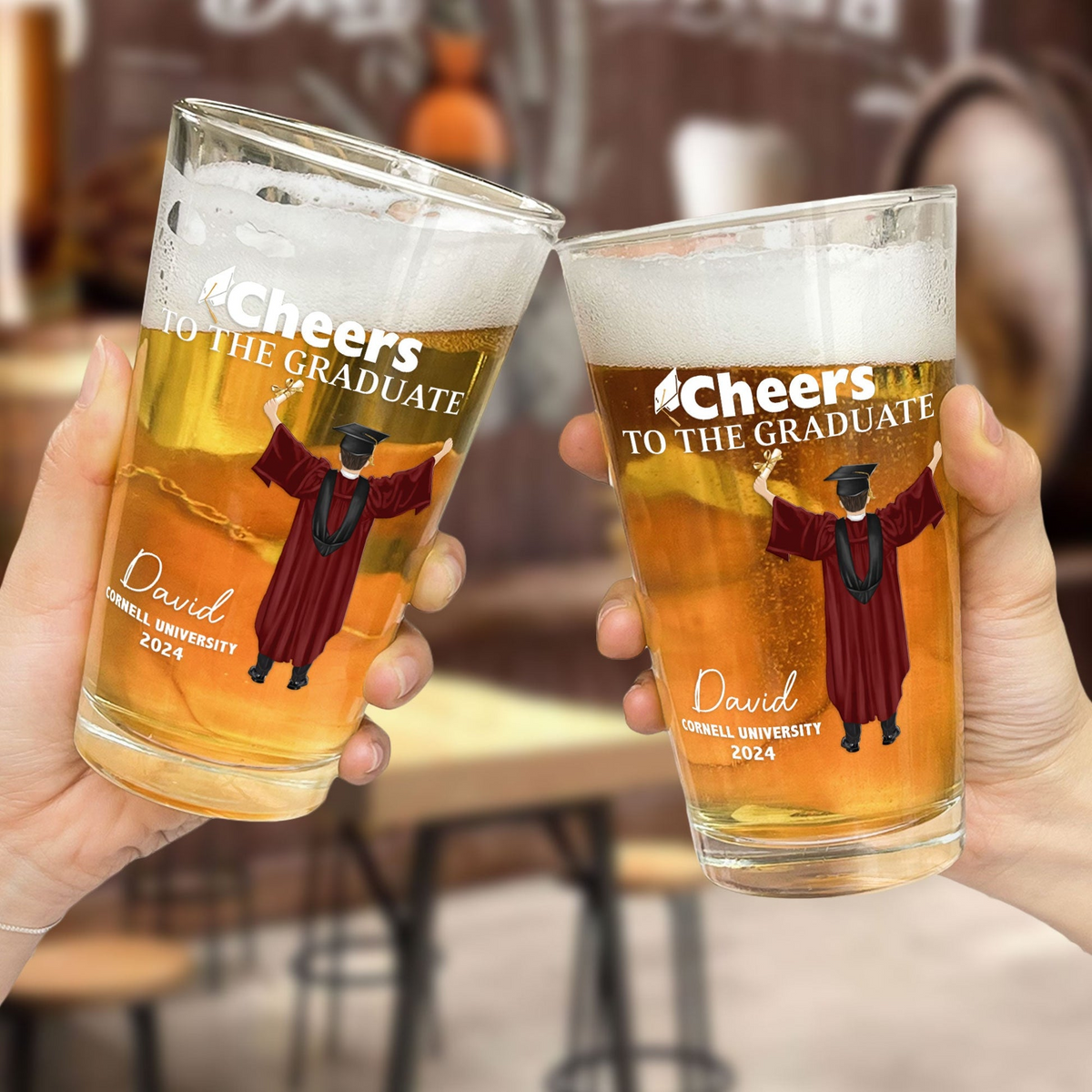 Cheers To The Graduate - Personalized Beer Glass - Graduation Gift