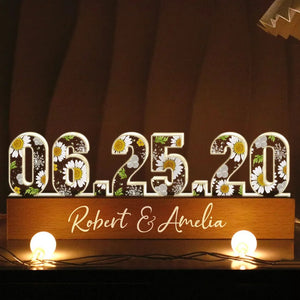 Couple Engagement Anniversary Date Flowers Personalized Custom LED Night Light, Gift for her, Gift for him