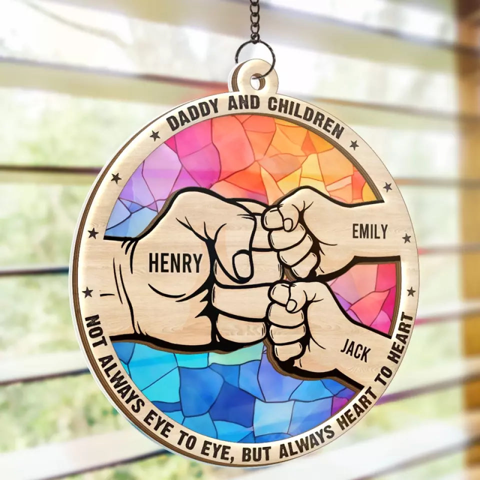 Not Always Eye To Eye, But Always Heart To Heart - Personalized Suncatcher Ornament - Father's Day, Gift For Dad, Grandpa