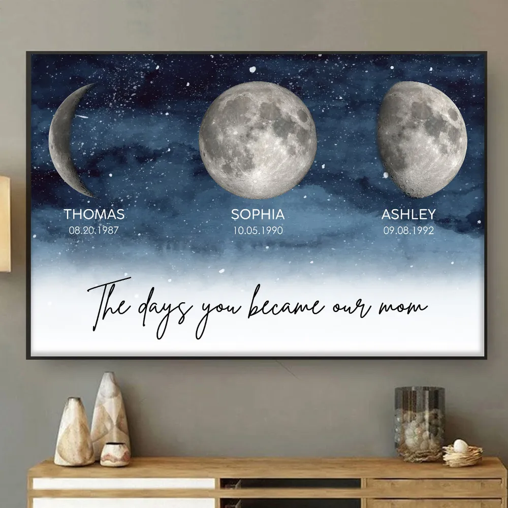 The Day You Became My Mom Custom Moon Phase - Personalized Canvas - Gift For Mom, Mother's Day, Birthday Gift