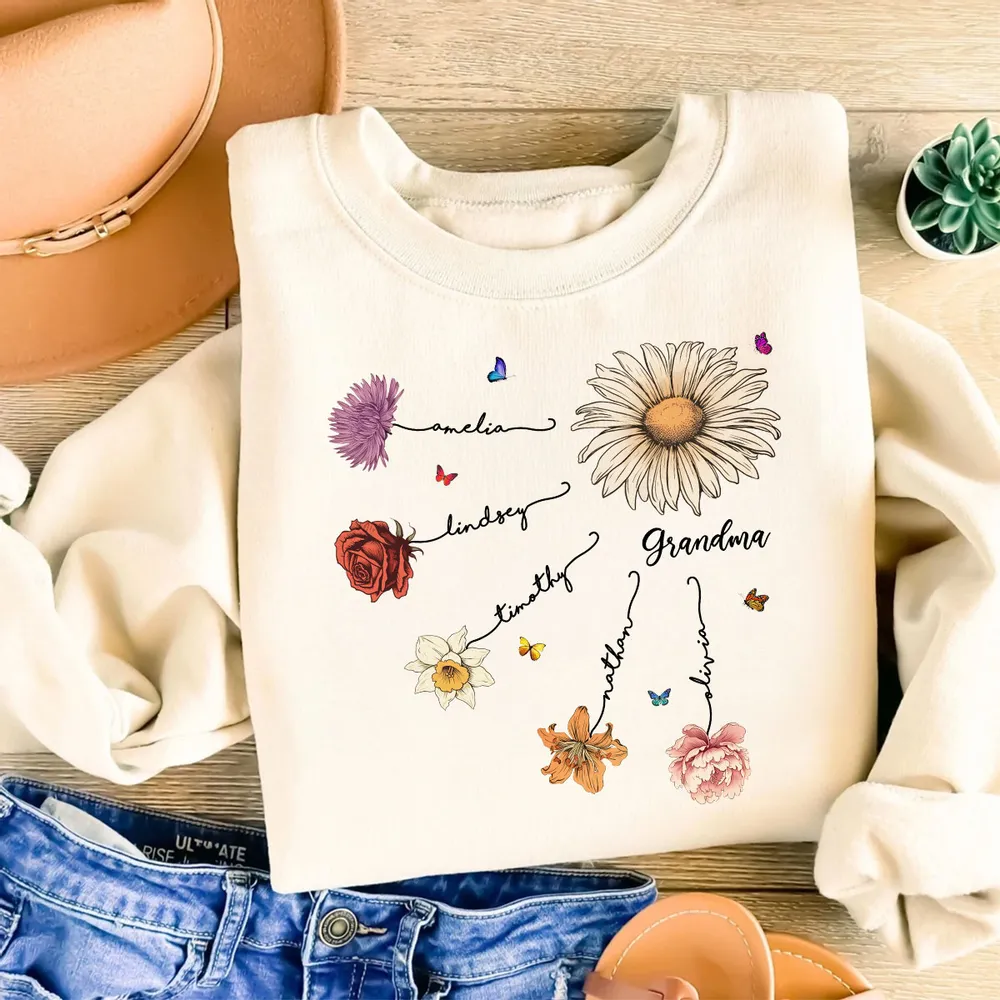 Grandma Mom Birth Flowers - Personalized Apparel - Mother's Day Gift for Moms, for Grandmas