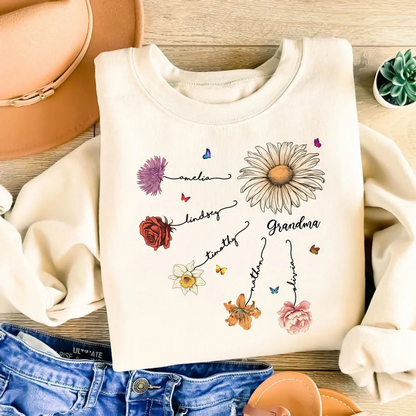 Grandma Mom Birth Flowers - Personalized Apparel - Mother's Day Gift for Moms, for Grandmas
