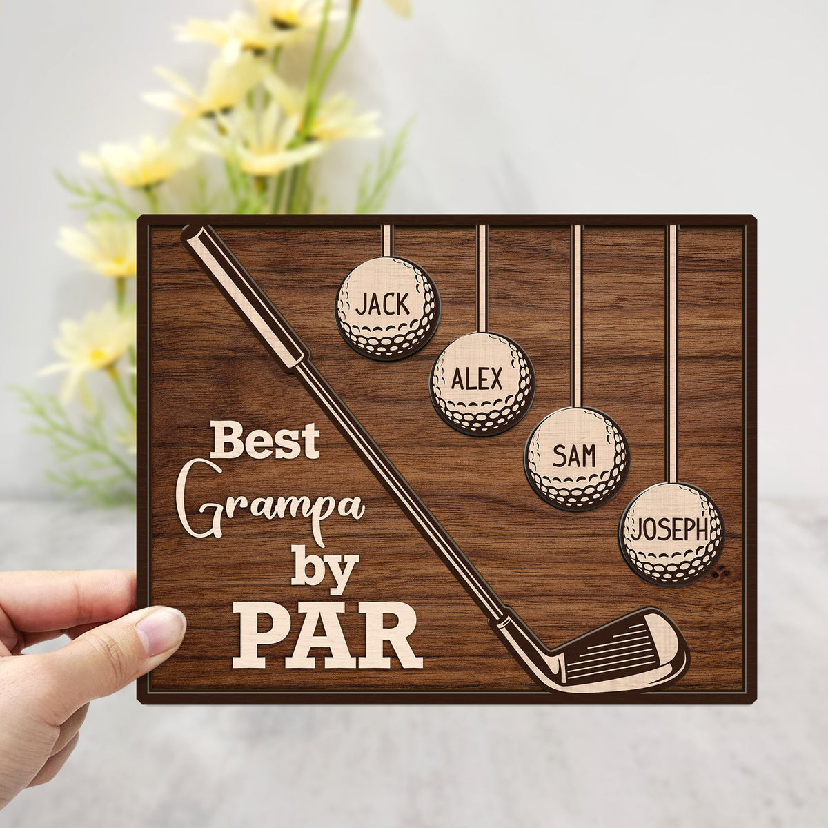Best Dad Grandpa By Par - Personalized 2-Layered Wooden Plaque - Gift For Father, Grandfather, Golf Lovers