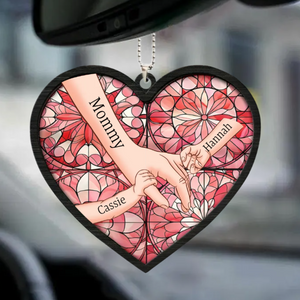 Kids Holding Mom Hand Heart Shaped - Personalized Car Ornament - Gift For Mom, Mother's Day, Birthday Gift