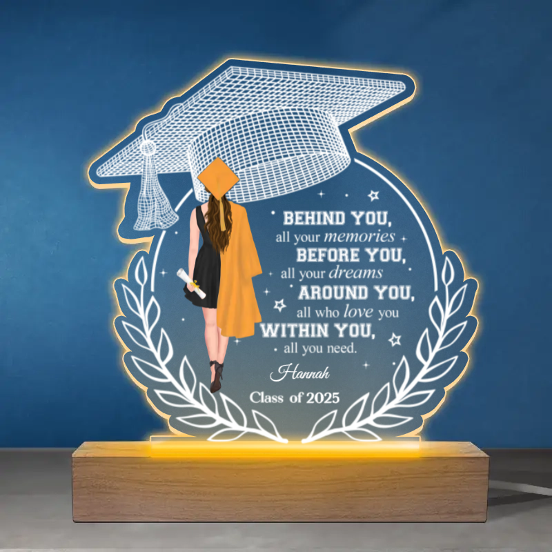 Before You All Your Dreams - Personalized 3D LED Light Wooden Base - Graduation Gift For Daughter From Mom Dad
