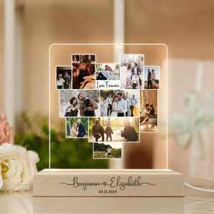 Couple Photo Collage, Personalized LED Light Wooden Base, Valentine Day Gifts For Him Her, Gift for Couples, Anniversary Gift