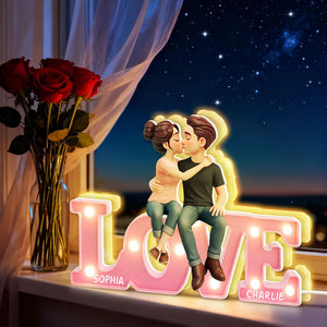 Loving & Kissing Couple - Personalized Acrylic Light Box - Anniversary Gift, Valentine's Day Gift For Couple