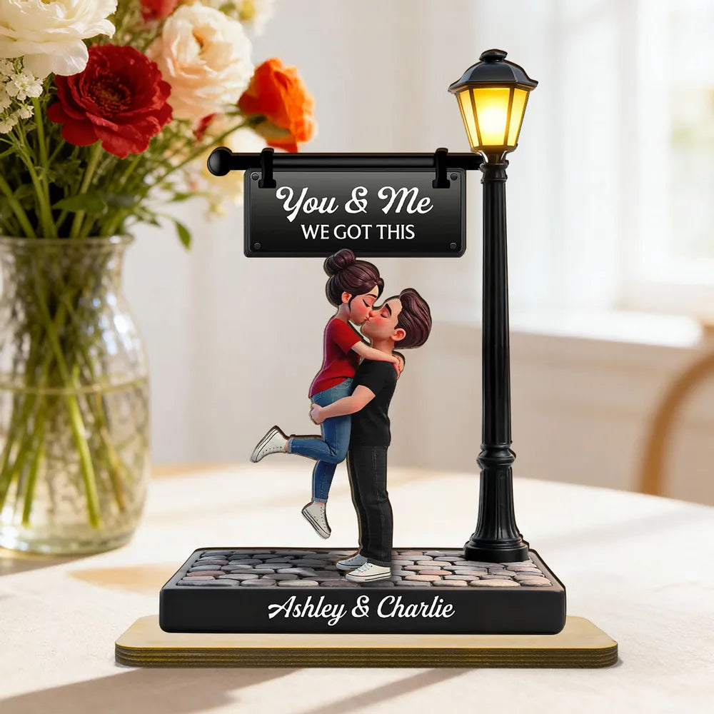 Lamp Post 3D Kissing Couple - Personalized Wooden Plaque - Heartfelt Gift For Couple