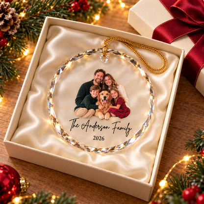 Personalized Family Photo Christmas Ornament, Custom Photo Acrylic Ornament, Family Name Keepsake Gift, Christmas Tree Decoration