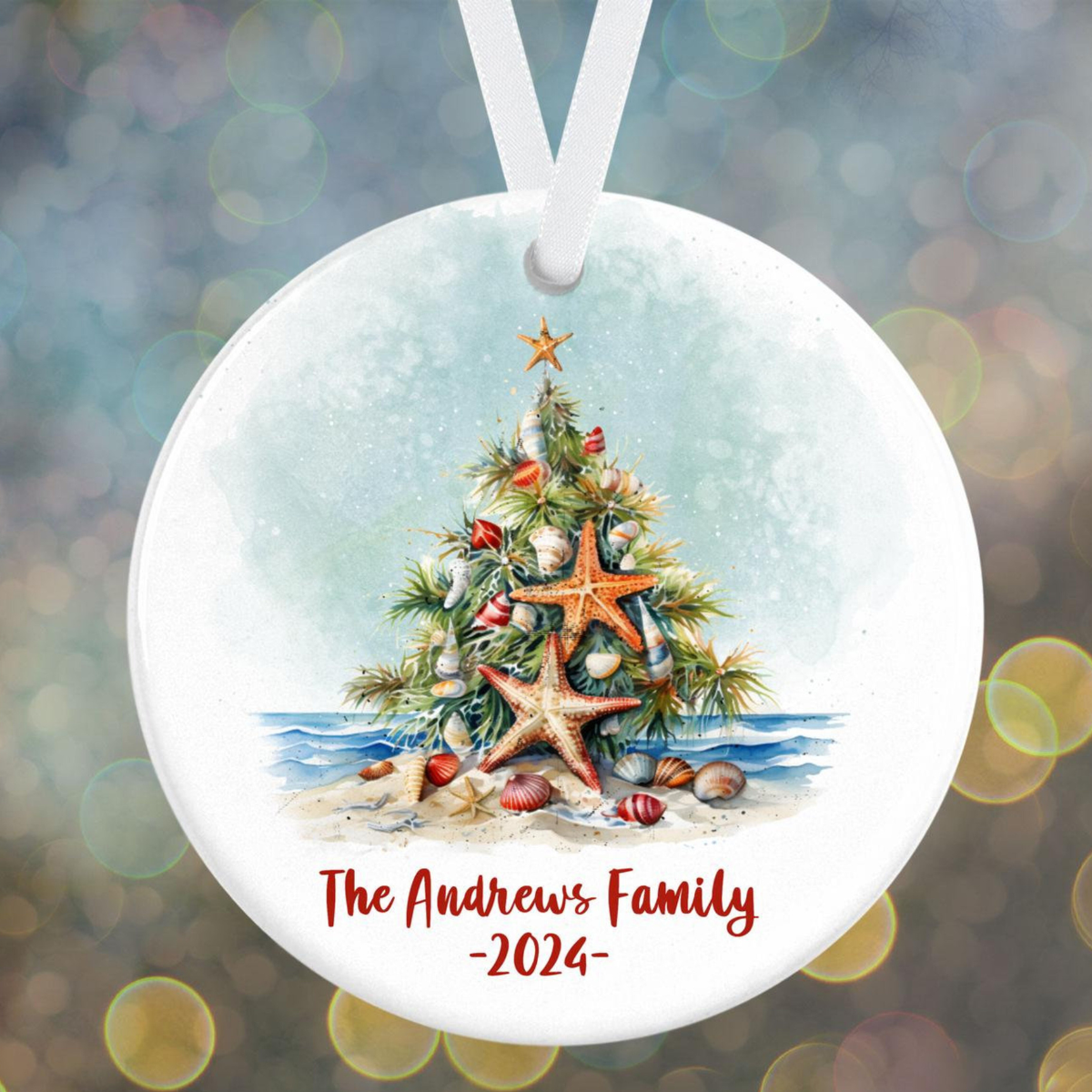 Tropical Family Christmas Ornament, Personalized Holiday Ornament, Beach Christmas Ornament, Starfish Ornament
