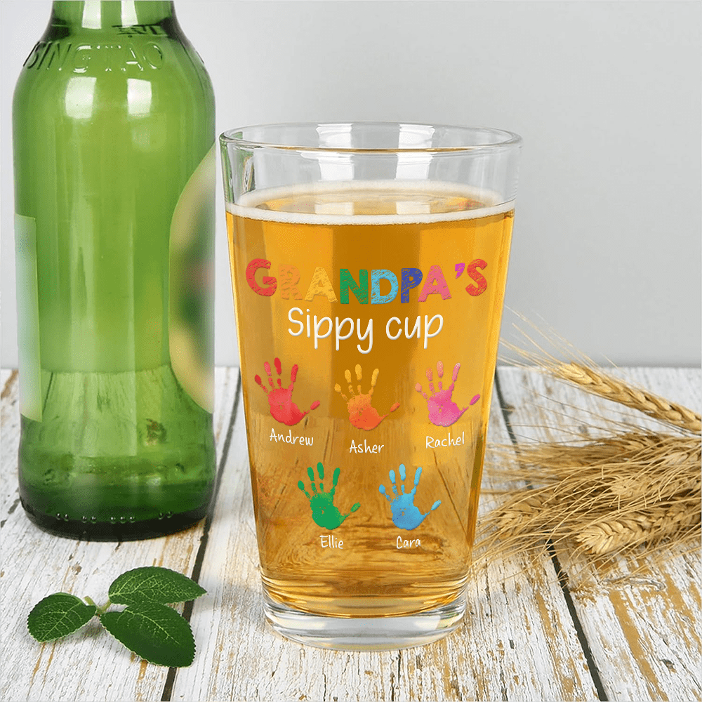 Dad Papa's Sippy Cup - Personalized Beer Glass - Gift For Dad, Papa, Father's Day Gift