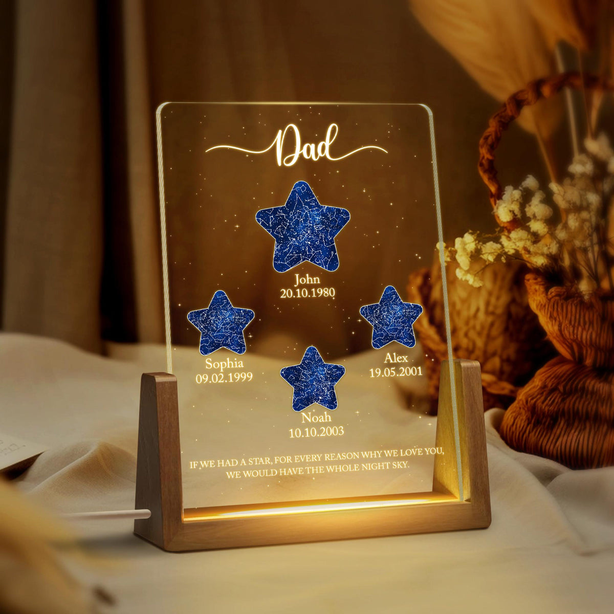 Personalized Star Map Night Light Dad Gift, Custom Star Map By Date, Gift For Daddy, The Night You Became My Dad Gift, LED Star Light Lamp
