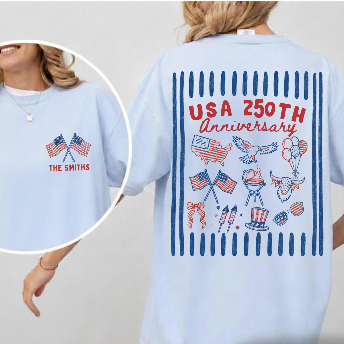 Personalized 250th USA Anniversary Family Matching Tee, 4th of July Shirt americana family outfit, Patriotic American Flag Family Sweatshirt