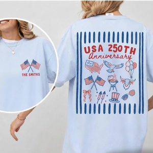 Personalized 250th USA Anniversary Family Matching Tee, 4th of July Shirt americana family outfit, Patriotic American Flag Family Sweatshirt
