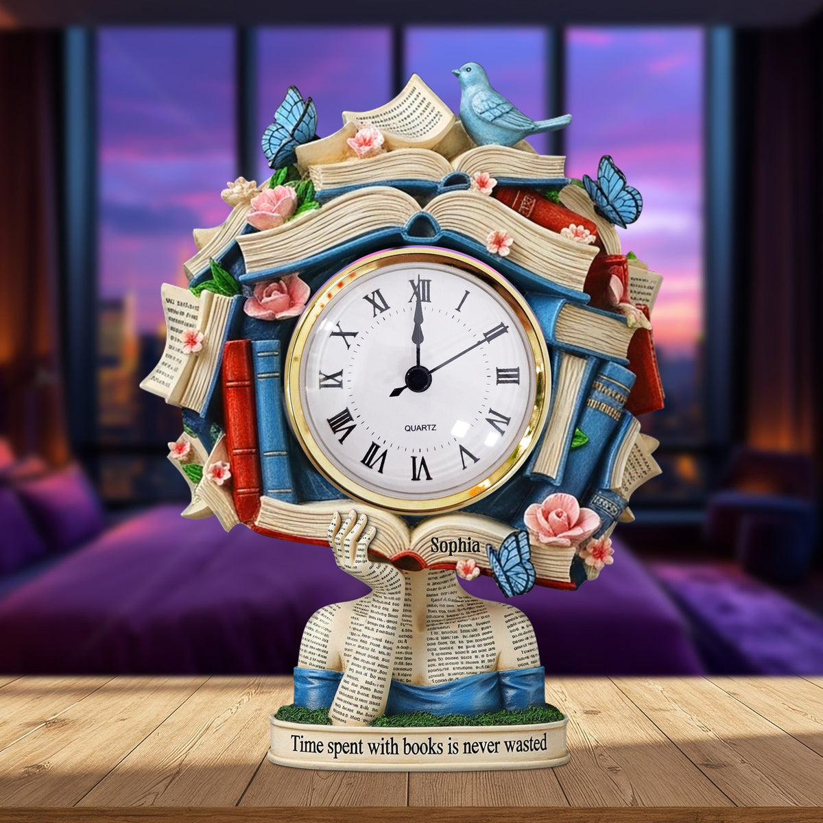 Book Head Girl Desk Clock, Personalized Acrylic Desk Clock, Gifts For Book Lovers