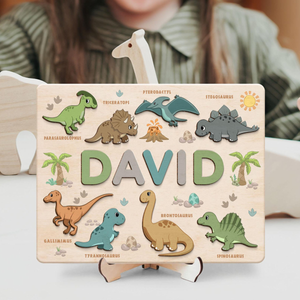 Custom Name Puzzle Board For Kids, Personalized Baby Toddler Wooden Dinosaur Toys, Sensory Toys, Puzzle Busy Board For Toddlers, Birthday