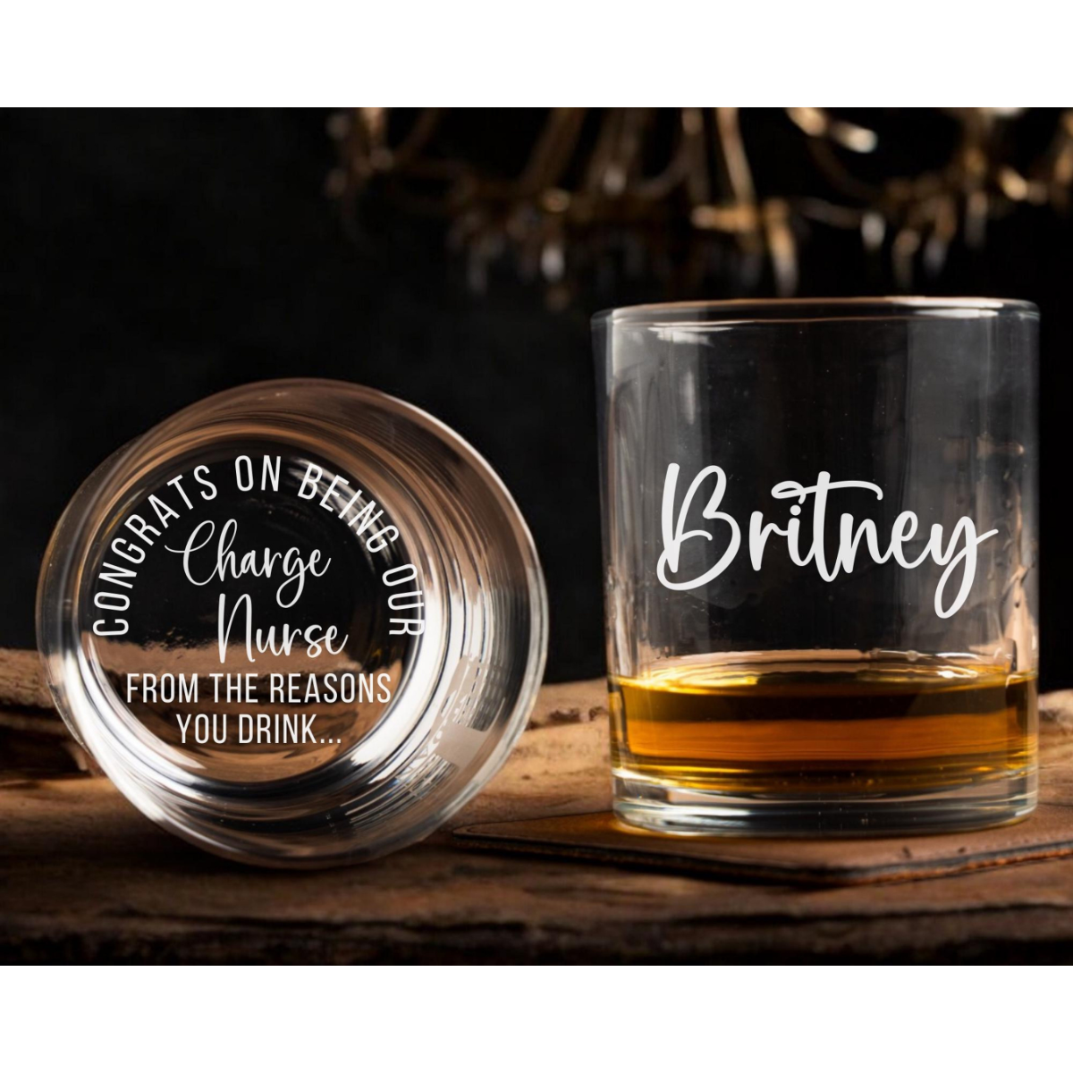 Congrat On Charge Nurse - Personalized Whiskey Glass - Nurse Gift, Charge Nurse, Nurse Birthday Gift, Nurse Appreciation Gift, Gift for Nurse