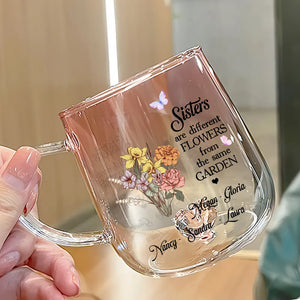 Floral Sisters - Personalized Gradient Glass Mug - Gift For Sisters, Besties