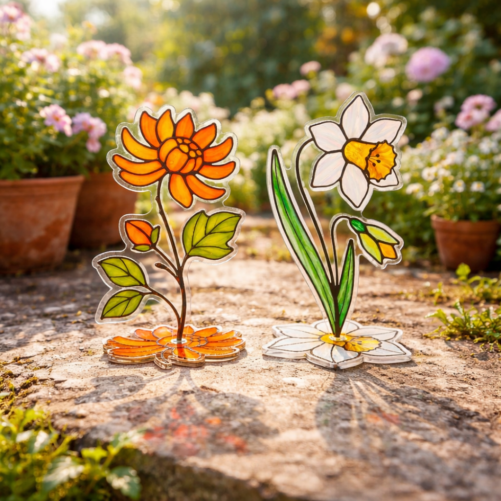 Personalized Birth Month Flower Acrylic Spinning Standee, Acrylic Flower Decor, Mother's Day Gift, Birth Month Flowers Gift For Her