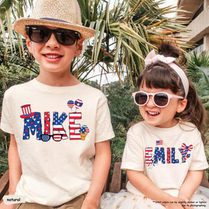 Personalized 4th Of July Shirt, Kids Celebration Tee, USA Patriotic Family Gift, Custom Name, Independence Day, Freedom, American Kids Tee