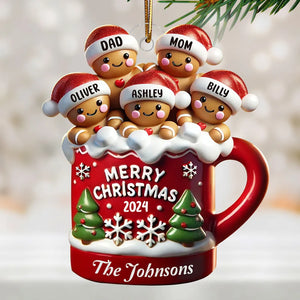 Gingerbread Family In Hot Cocoa Christmas Decor - Personalized Acrylic Ornament - Christmas Gift For Family