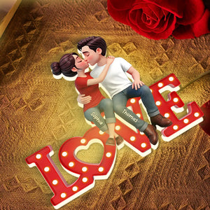 Love Couple Sitting Kissing - Personalized Light Box - Valentine's Day Gift For Couple, For Him, For Her