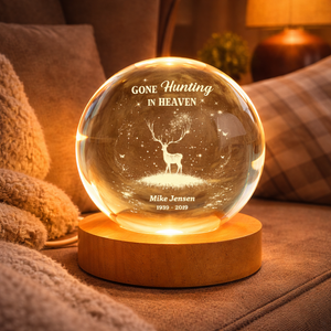 Gone Hunting In Heaven - Personalized Crystal Ball Night Light - Memorial Gift For Hunting Lover